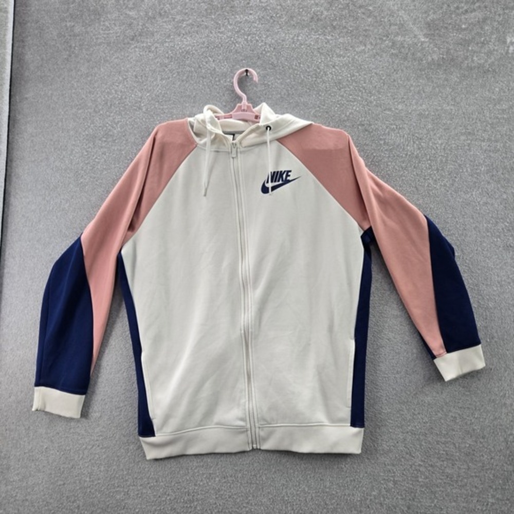 Nike Women Hoodie XL White Colorblock Swoosh AR6215-133 Logo Zipper READ